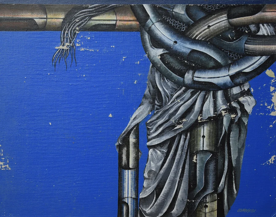 Operazione restauro 1 / anche sulla nostra storia, 1974 — Acrilico su tela, 40 x 50 cm