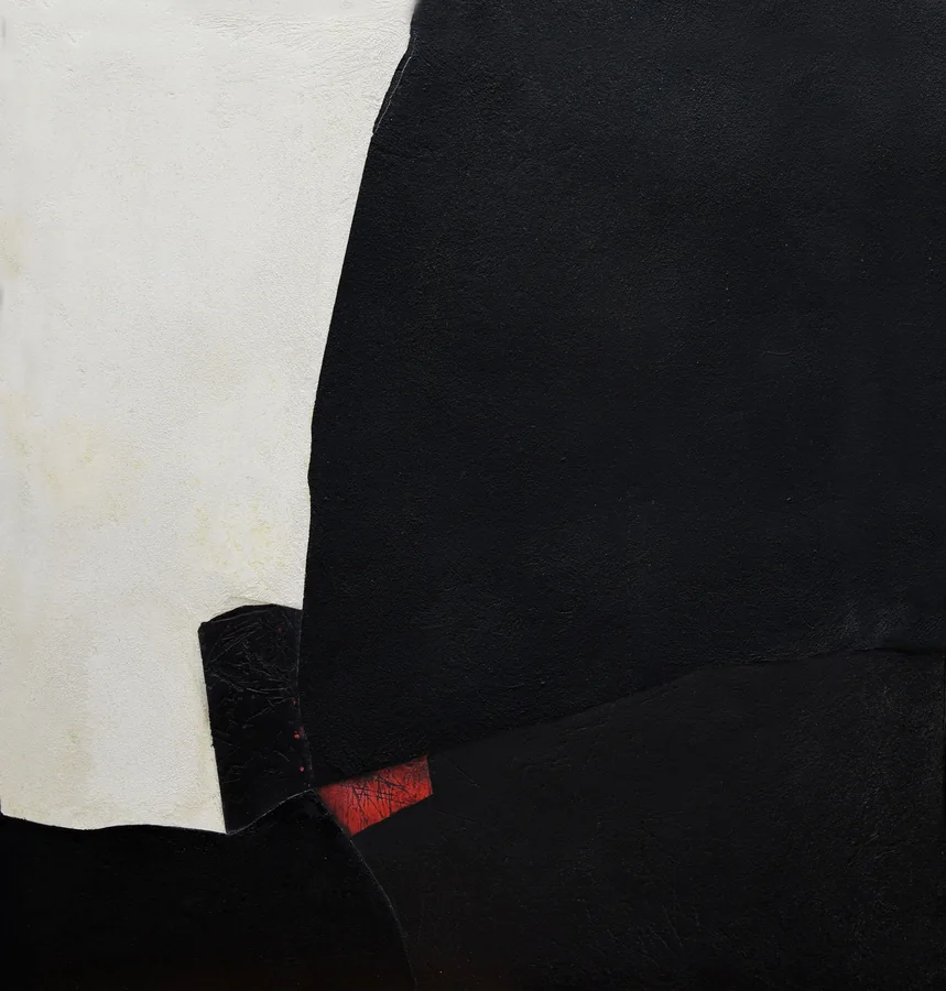 Una piccola traccia di rosso, 1991 — Tecnica mista su tela, 100 x 100 cm