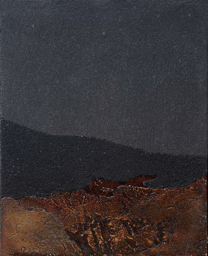 Sul cratere di un vulcano, 2007 — Tecnica mista su tavola, 59,5 x 50 cm